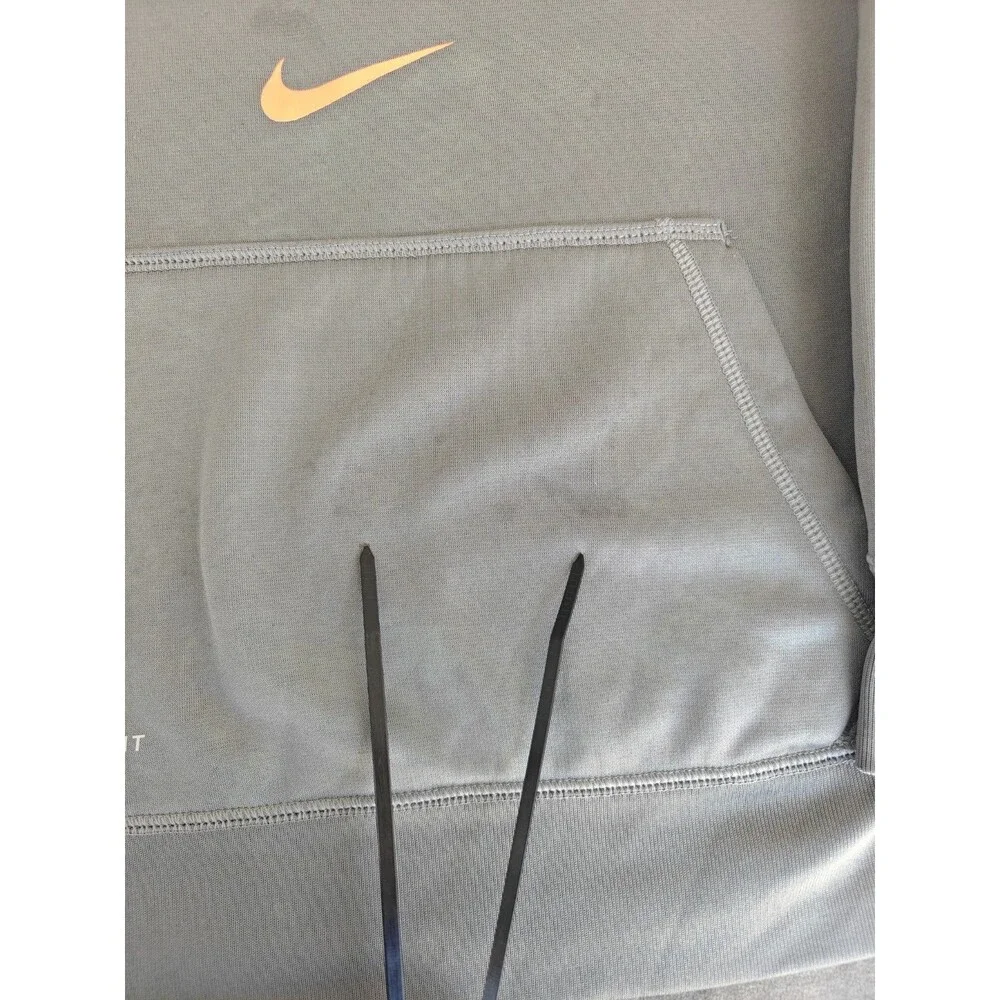 Nike Therma Fit Football Hoodie Youth Boys Large Gray Orange Fleece Pullover